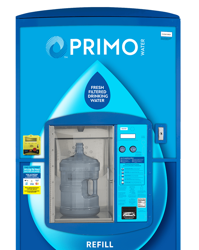 a large piece of equipment that dispenses filtered water with Primo branding